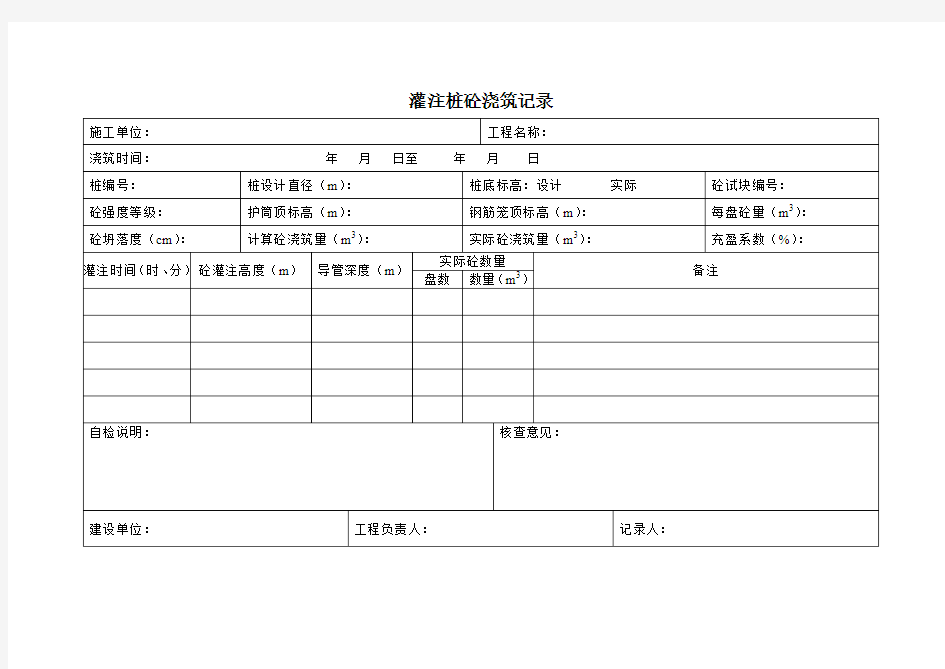 灌注桩砼浇筑记录