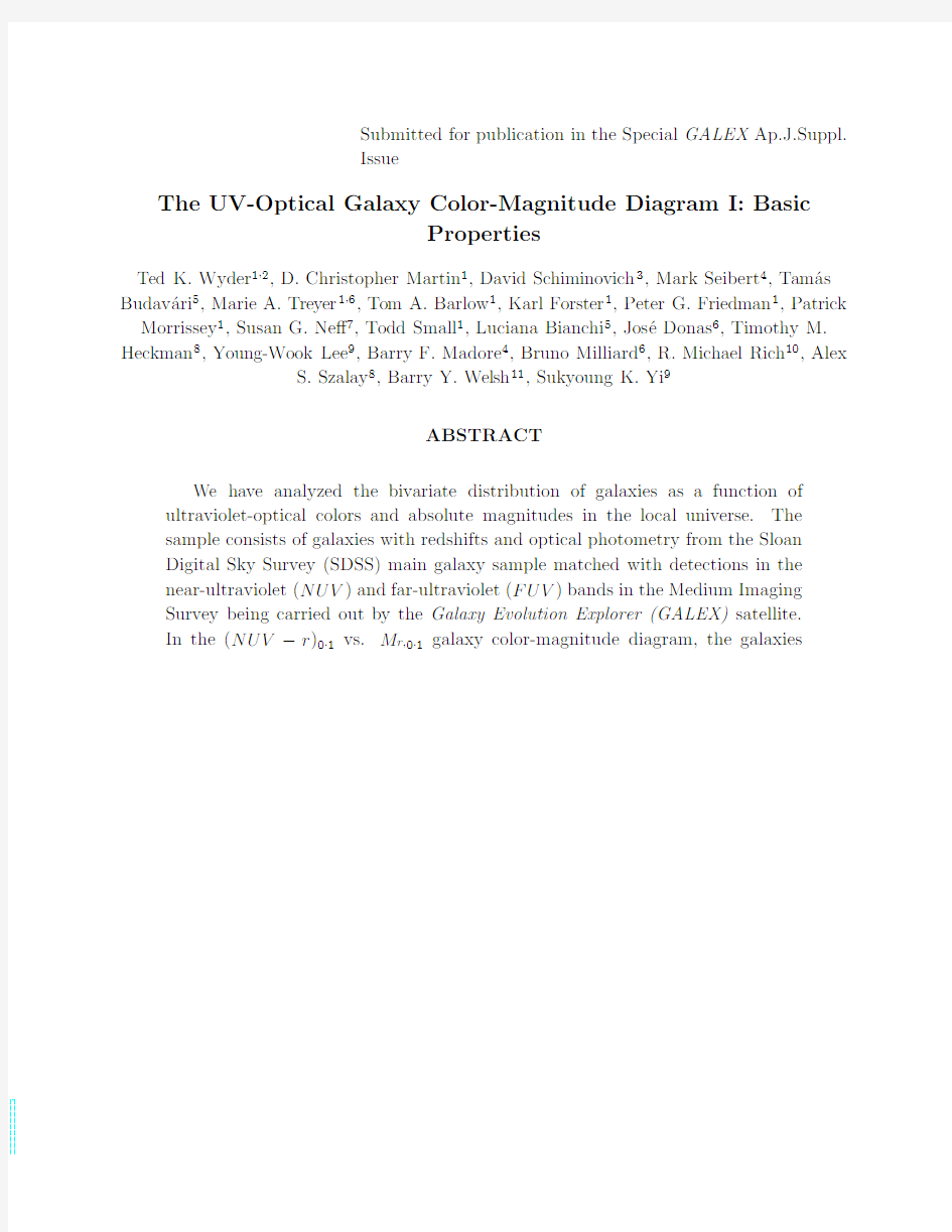 The UV-optical Galaxy Color-Magnitude Diagram I Basic Properties