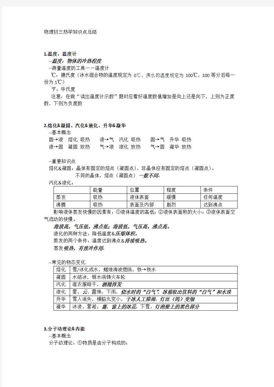 物理热学知识点总结