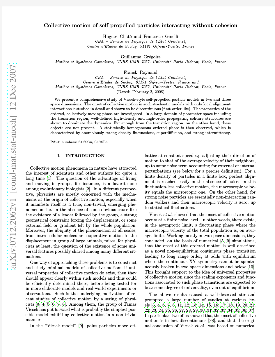 Collective motion of self-propelled particles interacting without cohesion