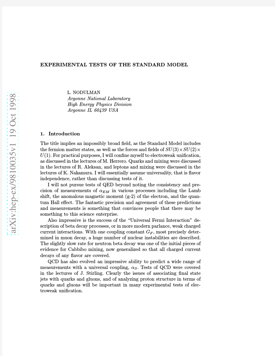 Experimental Tests of the Standard Model