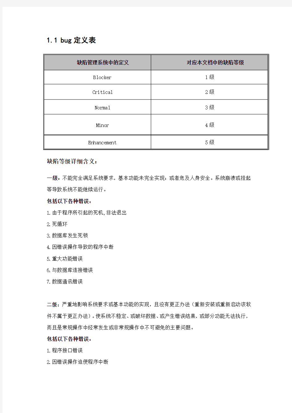 缺陷等级分类