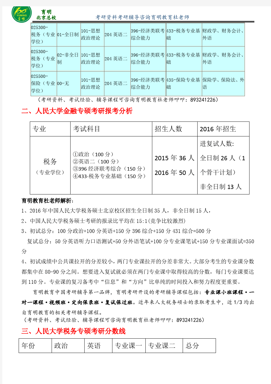 2017人大税务(专硕)考研经验报录比招生人数-考研经验