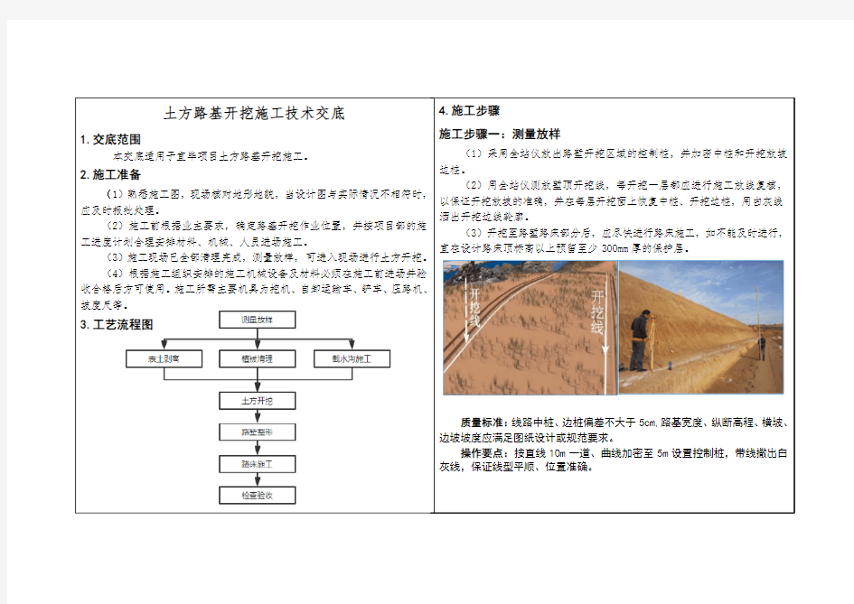 土方路基开挖施工技术交底