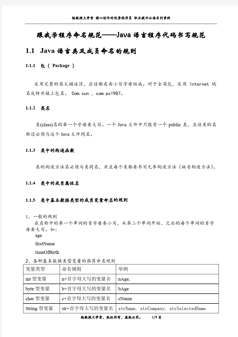 跟我学程序命名规范——Java语言程序代码书写规范