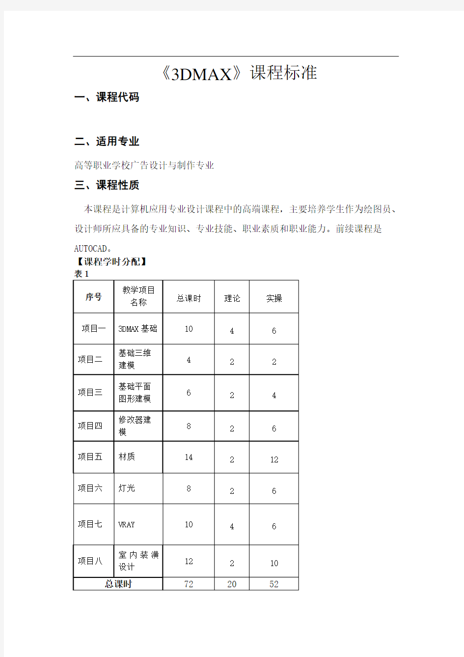 3dmax课程标准