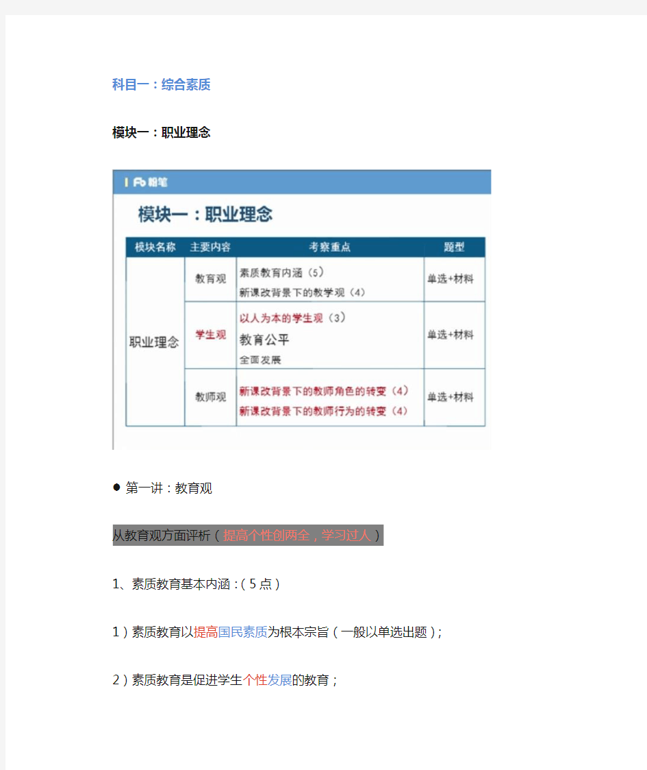 综合素质——模块一：职业理念(4个单选+1个材料分析,共22分)