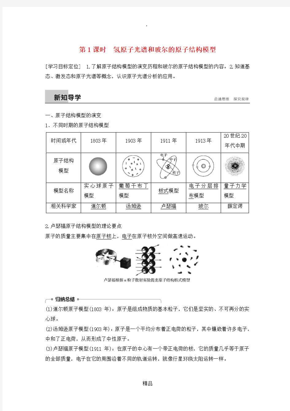 201X-201x版高中化学第1章原子结构第1节原子结构模型第1课时学案鲁科版选修3 