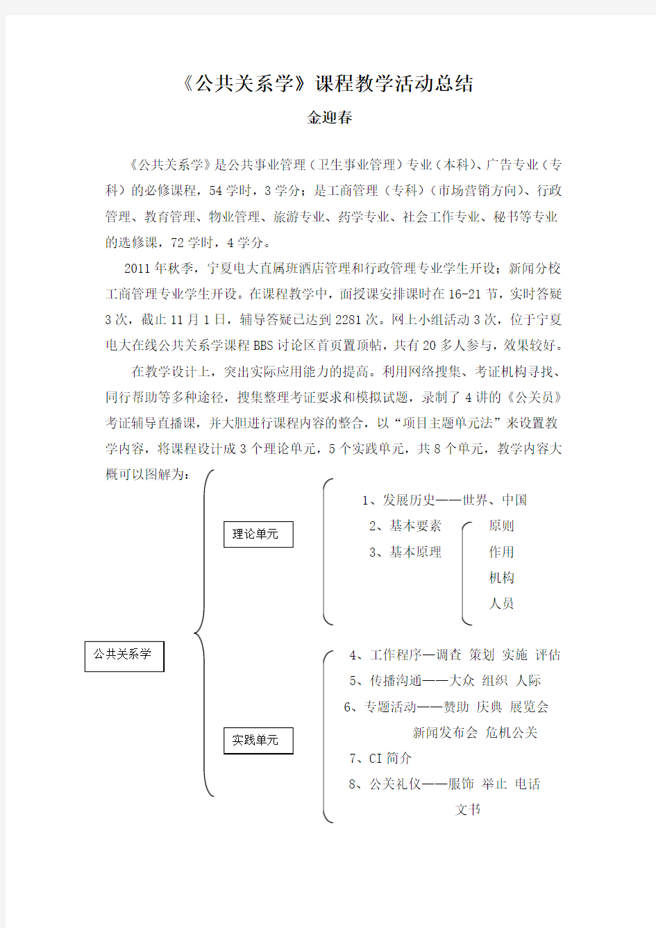 《公共关系学》课程教学活动总结