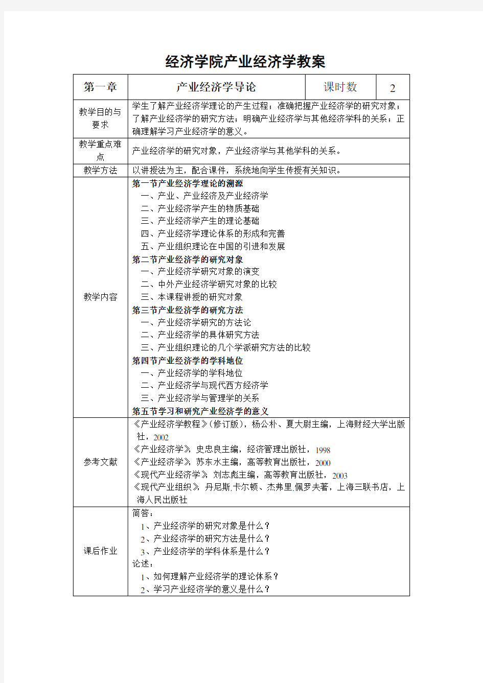 产业经济学教案