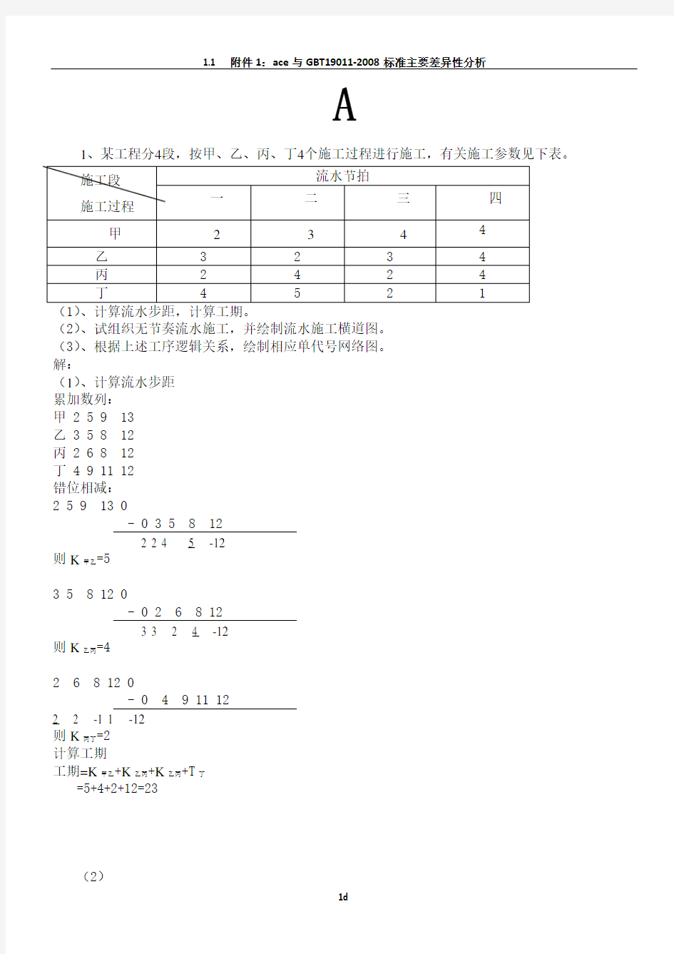 《工程项目管理》复习资料--计算题部分