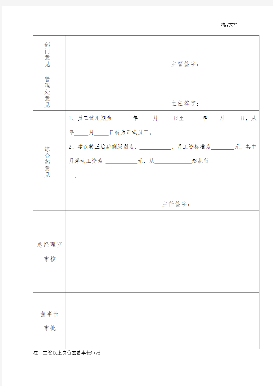 员工转正申请表模板