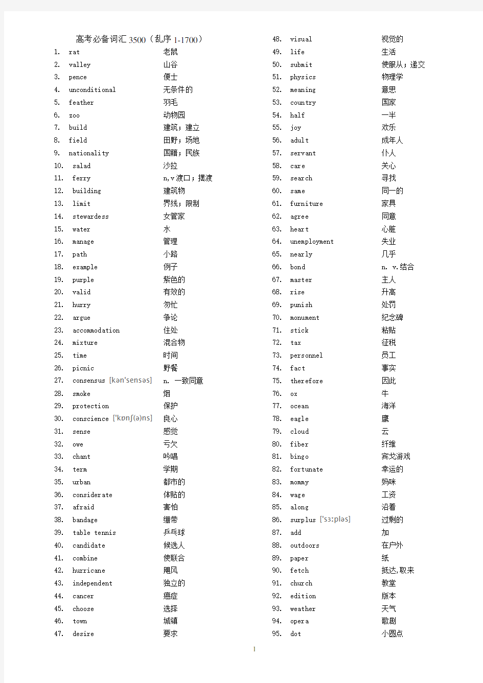 高考单词3500 中英文版