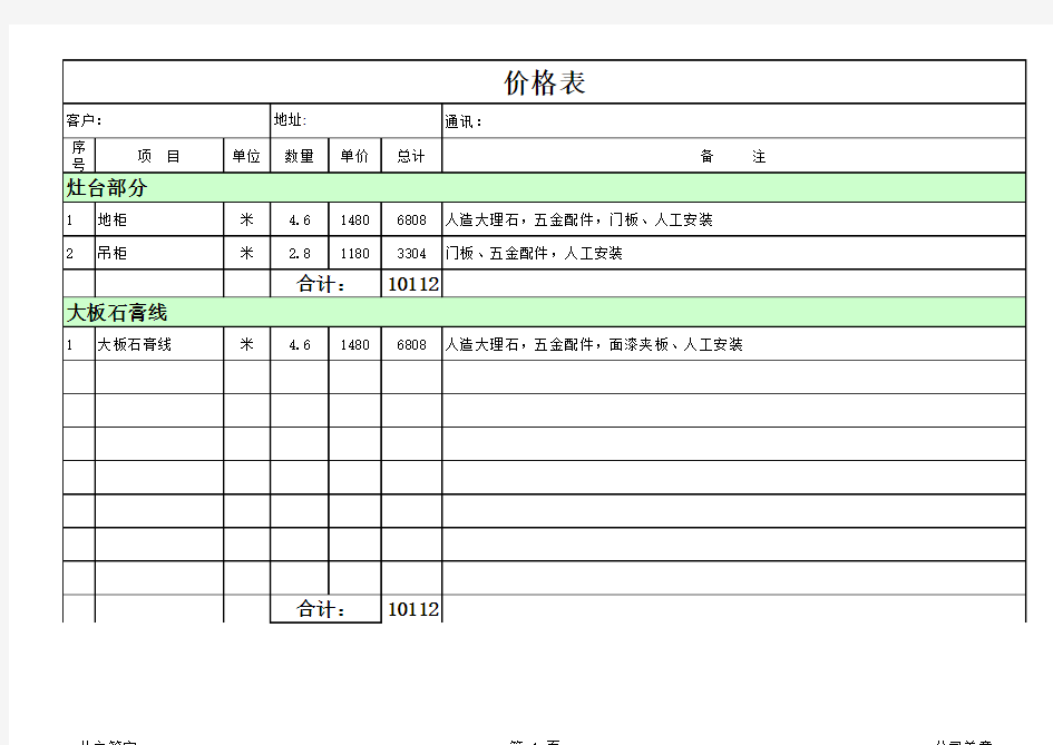 整体橱柜价格表