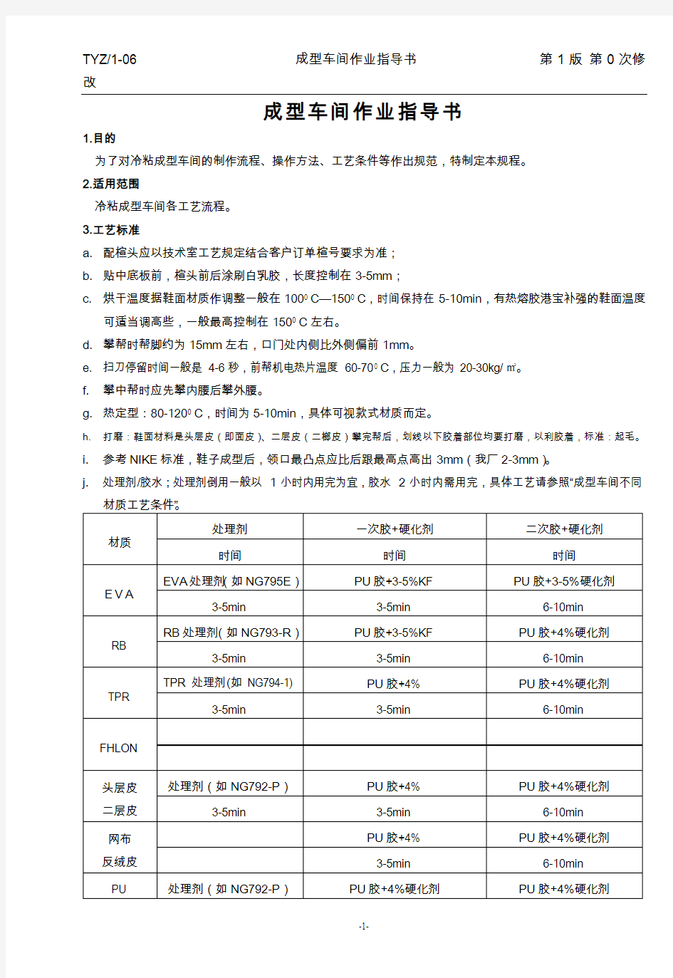 成型车间作业指导书