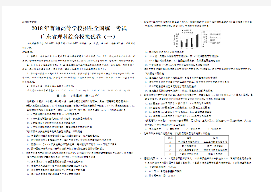 2018年广东省一模理科综合试题