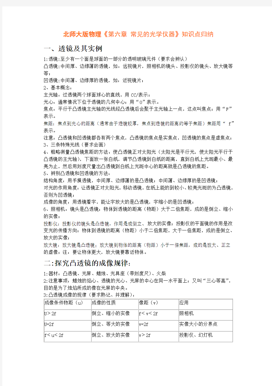 《 常见的光学仪器》知识点归纳