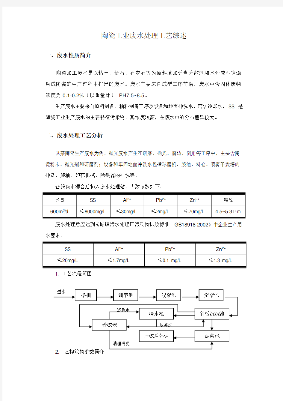 陶瓷工业废水处理工艺综述