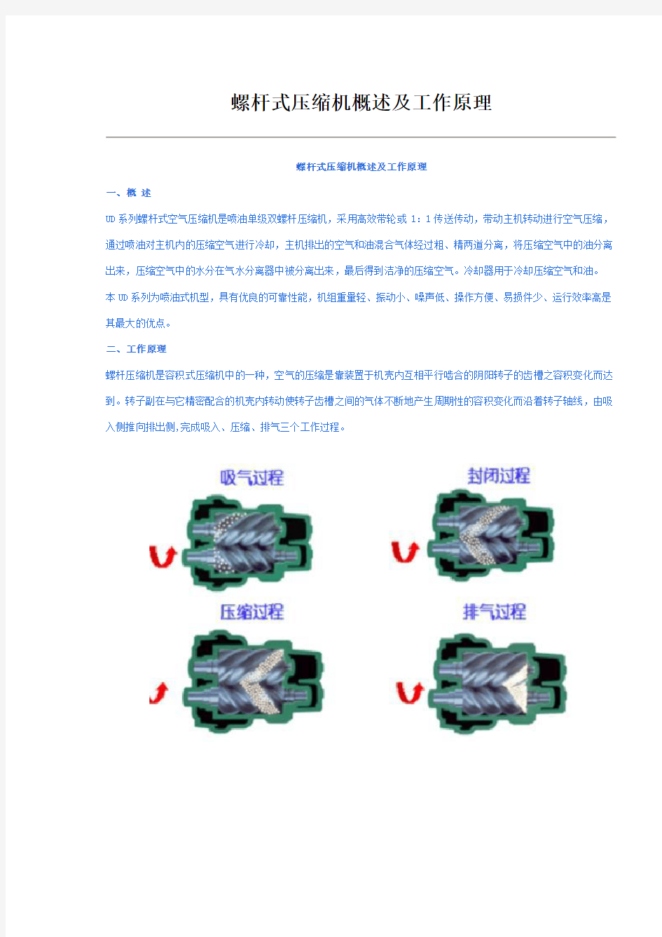 螺杆式压缩机概述及工作原理