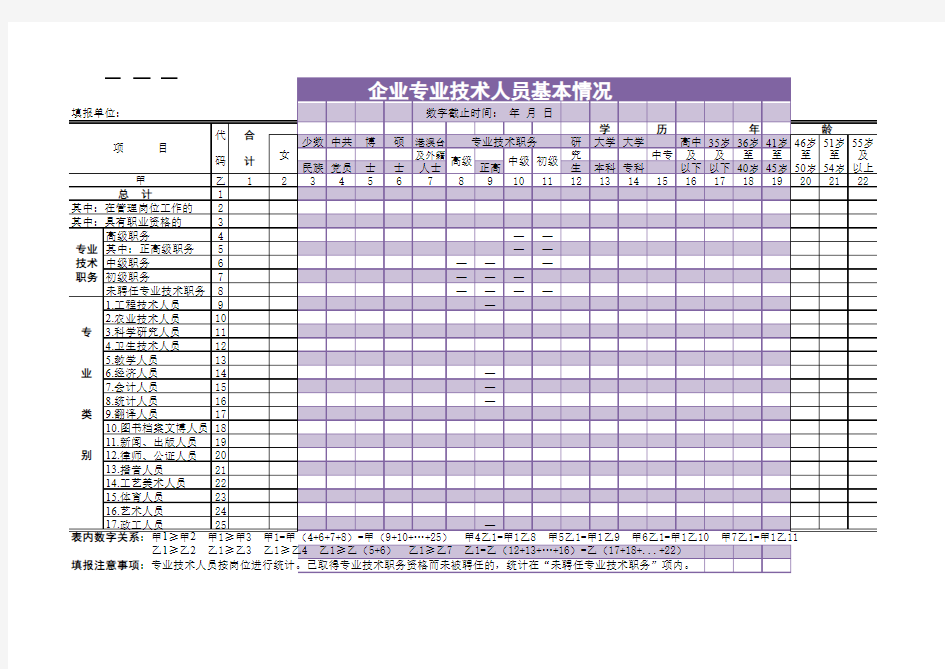 专业技术人员基本情况表Excel模板