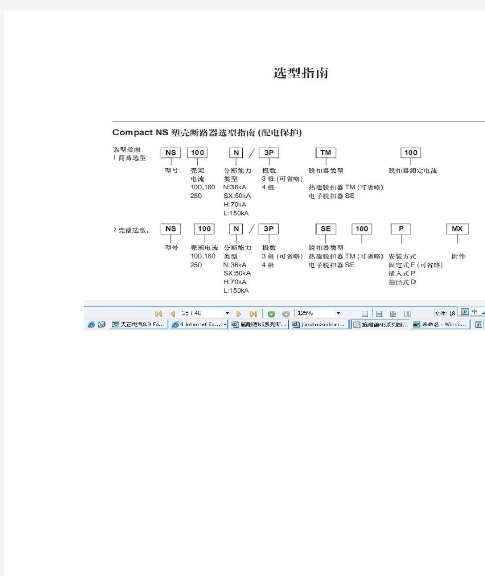 施耐德NS系列断路器快速选型表