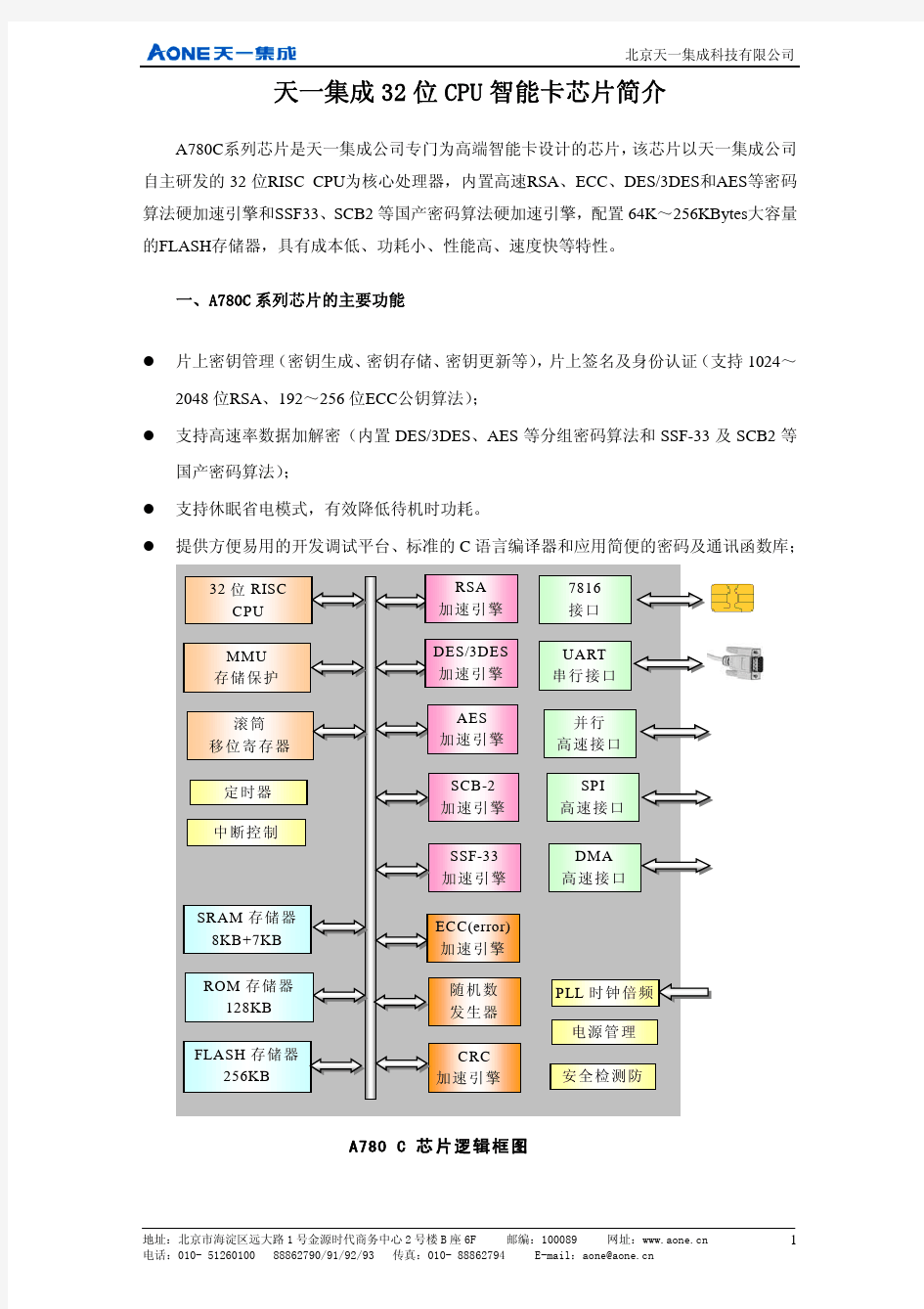 天一集成32位cpu智能卡芯片简介