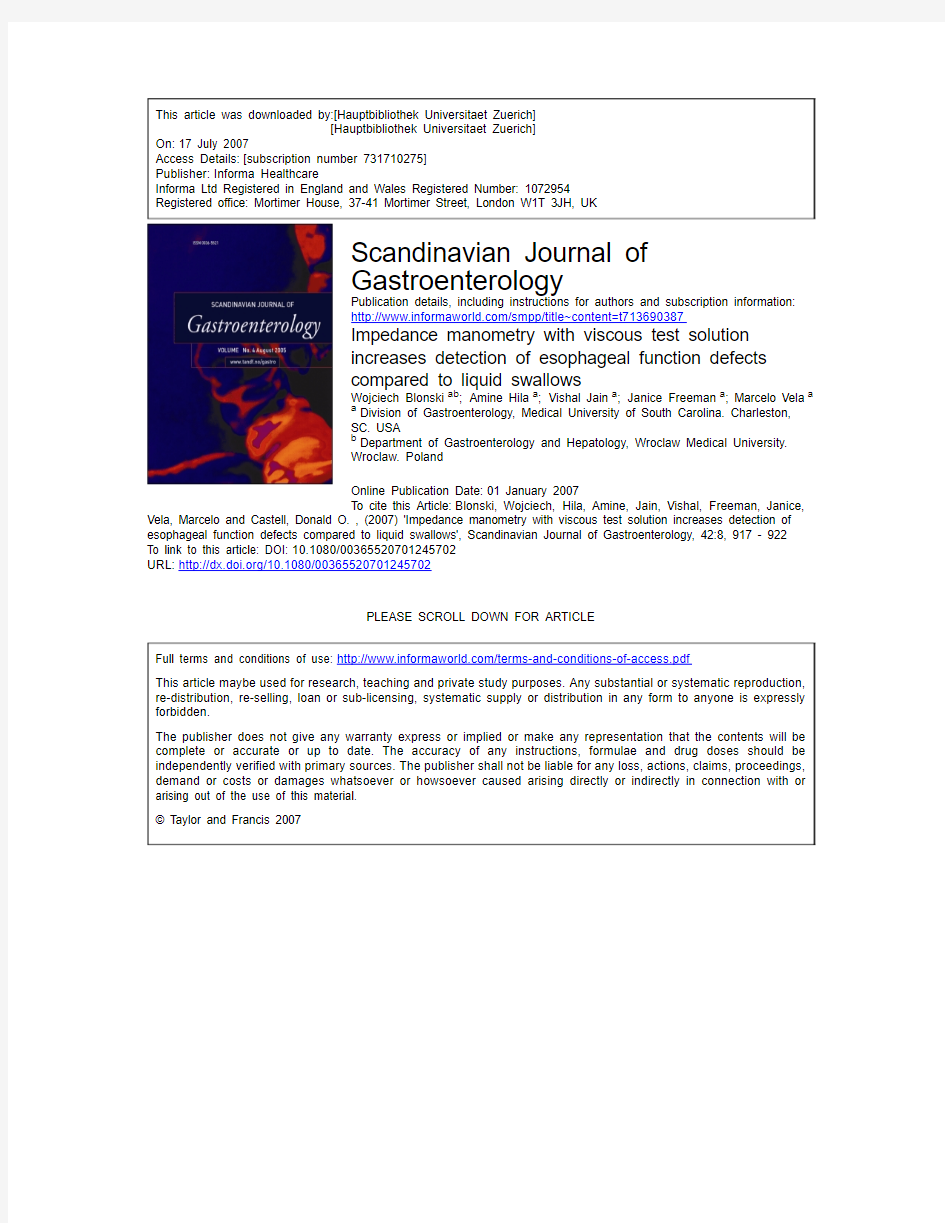 Impedance-Manometry w Viscous Increases Test Sensitivity-Blonski-2007