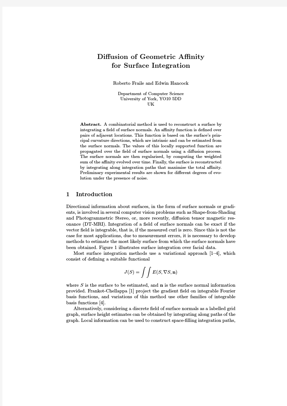 Diffusion of Geometric Affinity for Surface Integration