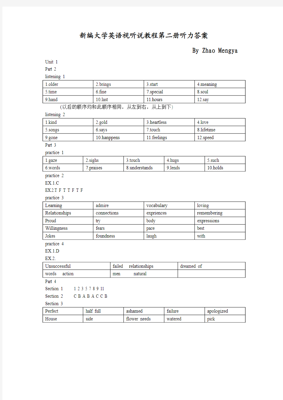 新编大学英语视听说教程第二册听力答案(全)