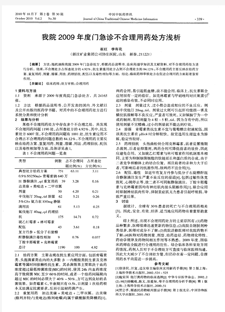 我院2009年度门急诊不合理用药处方浅析