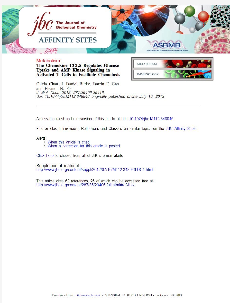 14.The Chemokine CCL5 Regulates Glucose Uptake and AMP Kinase Signaling in Activated T Cells to