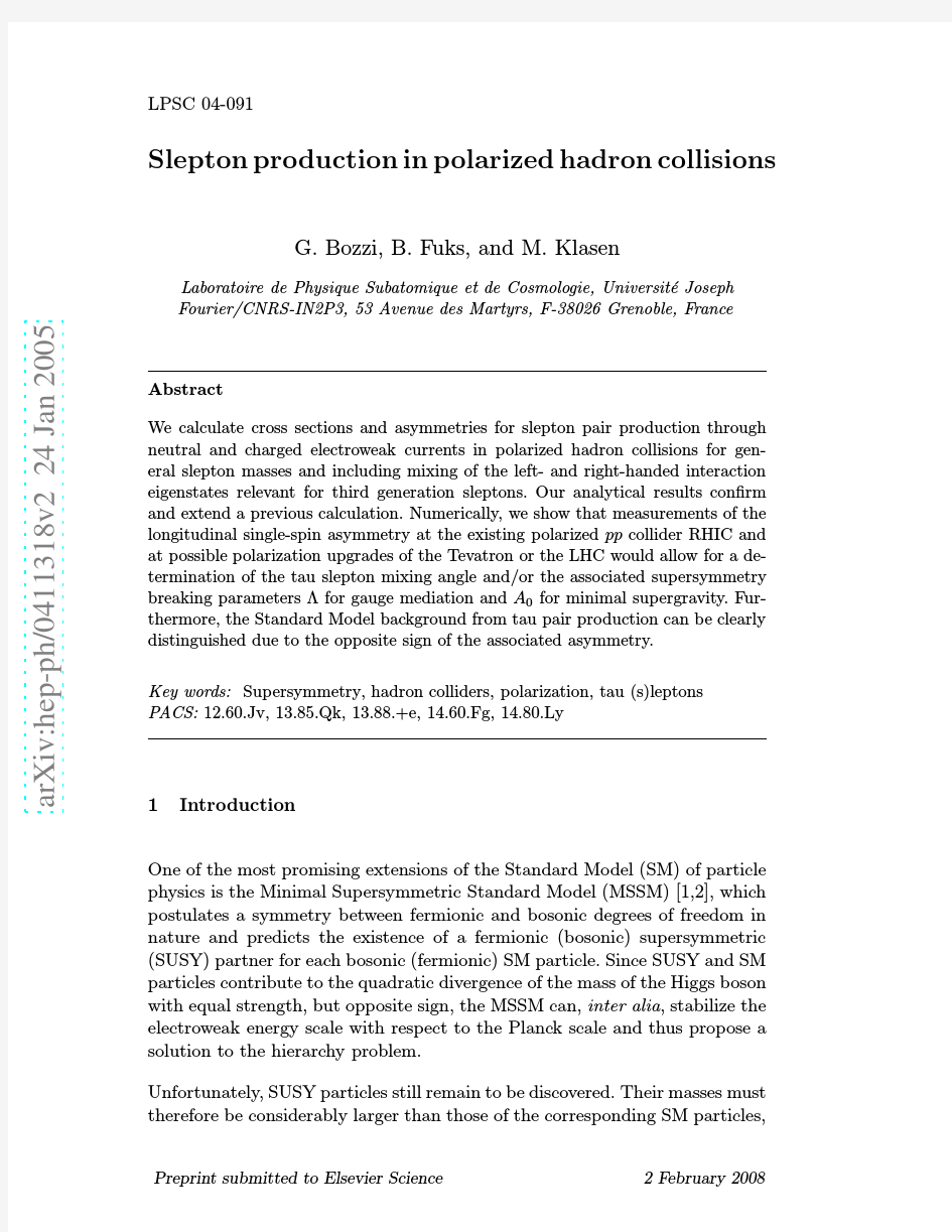 Slepton production in polarized hadron collisions
