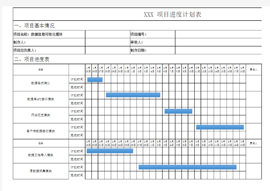 (完整版)项目进度计划表(模板)