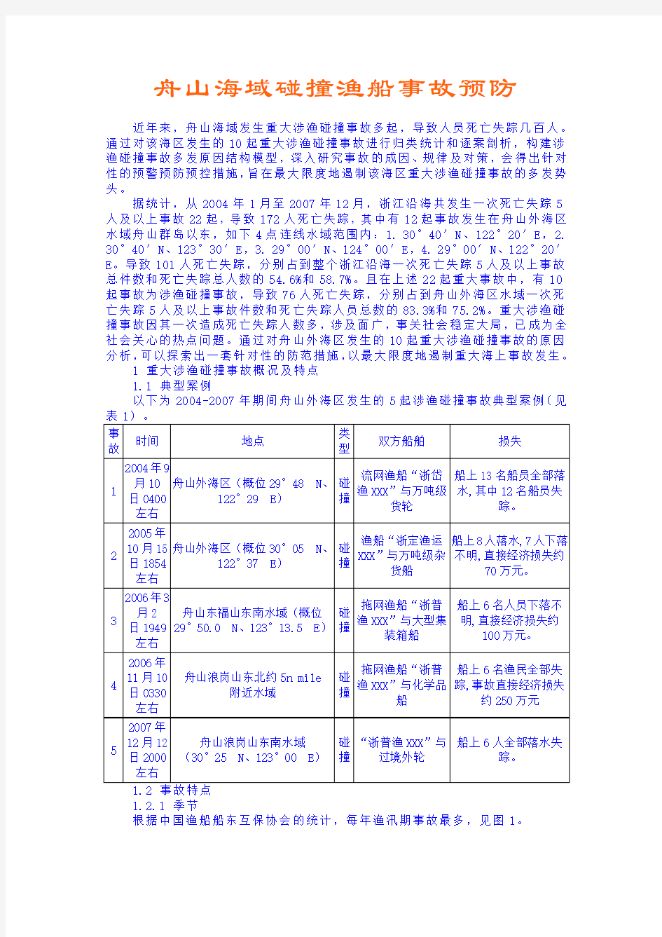 舟山海域碰撞渔船事故预防