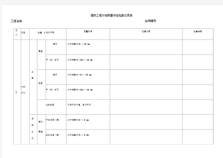 外观评定检查记录表