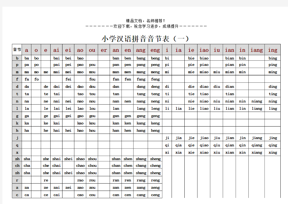 小学汉语拼音音节表(全版)