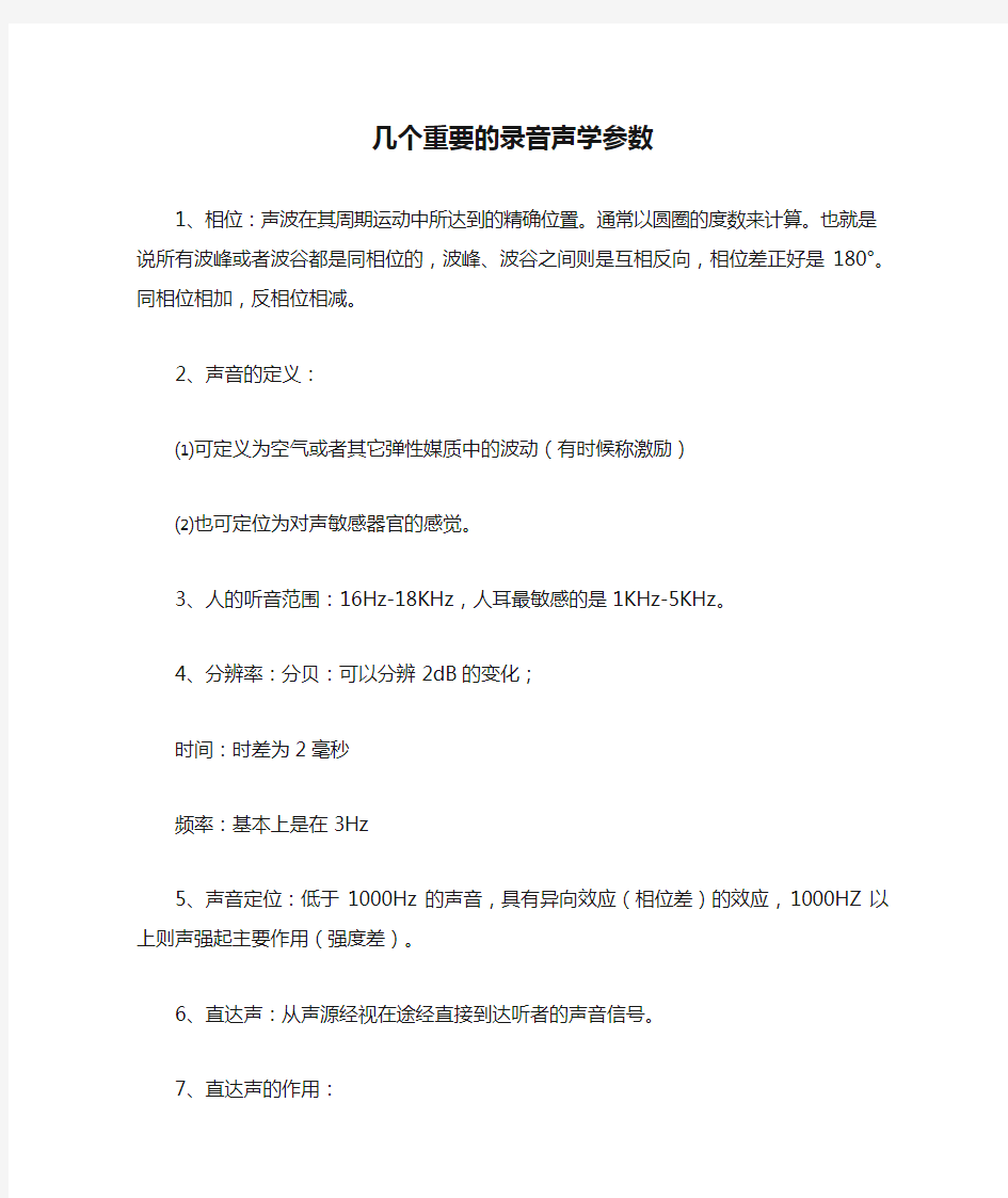 几个重要的录音声学参数