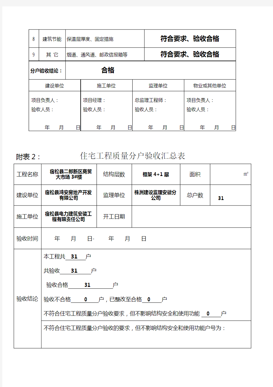 分户验收表格(填写示例)