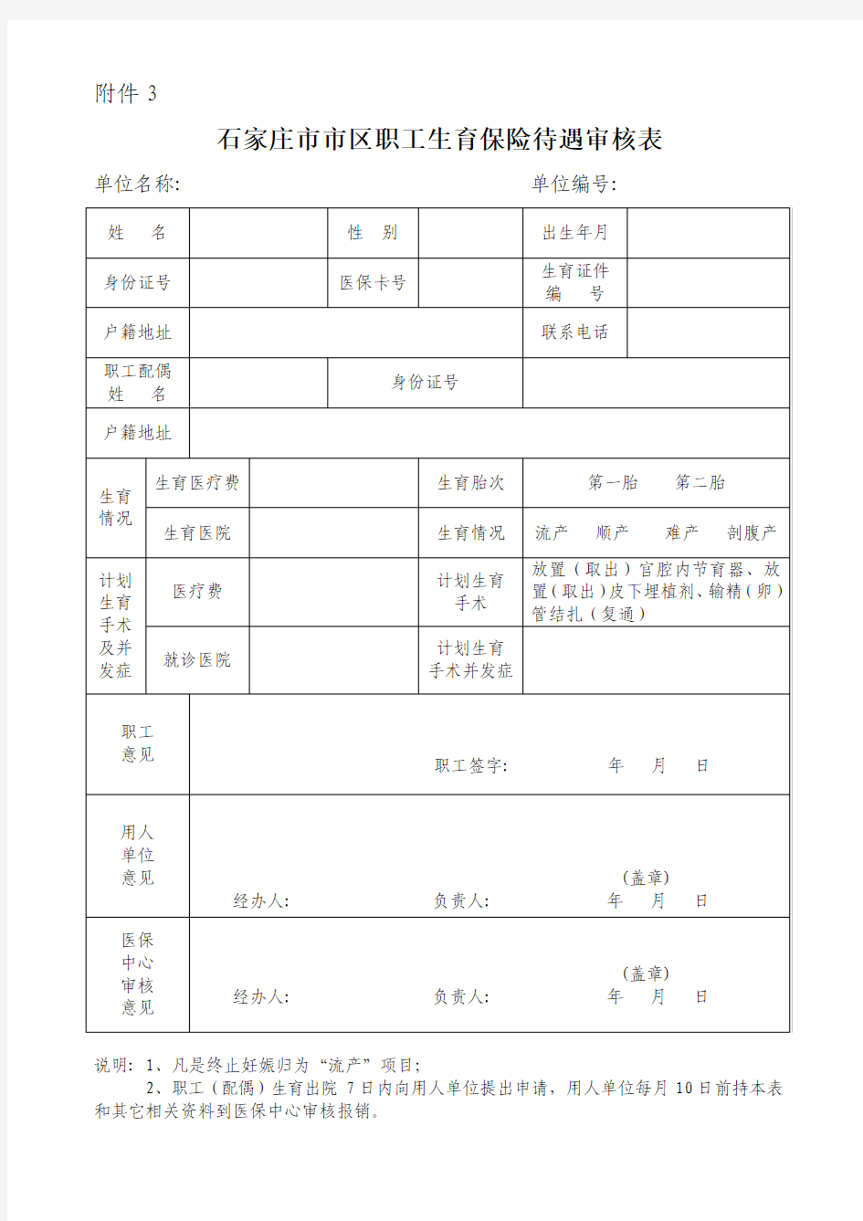 生育待遇审核表