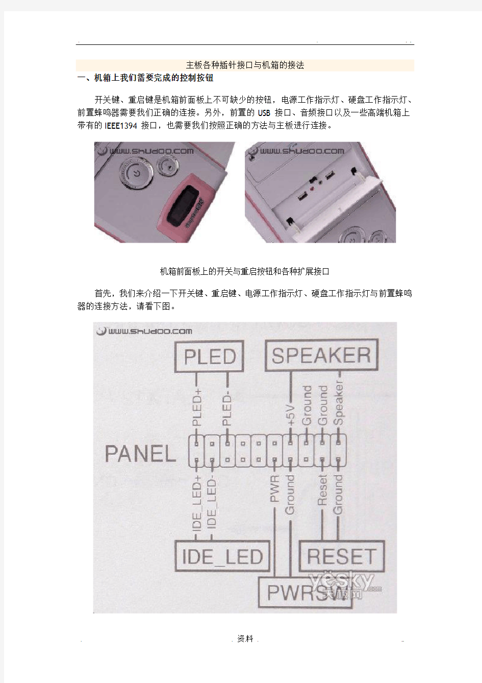 主板各种插针接口与机箱的接法