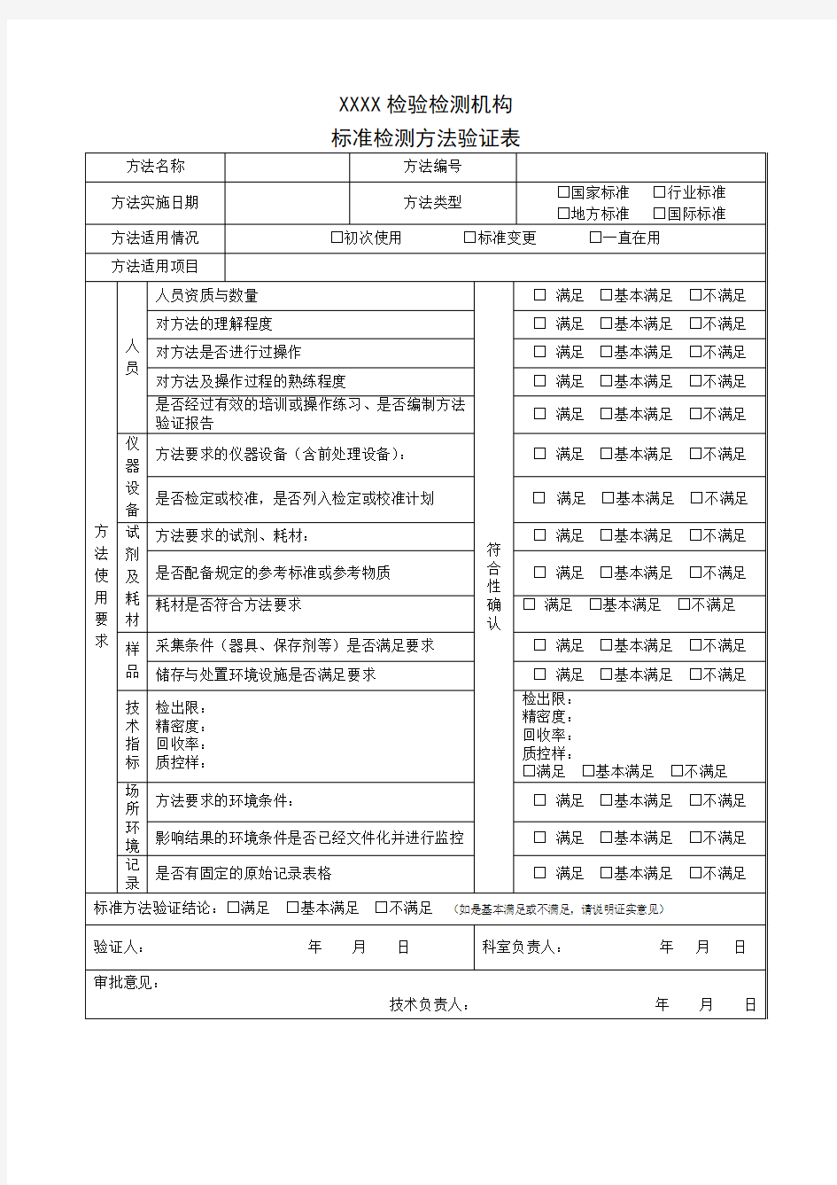 检验检测机构标准检测方法验证表