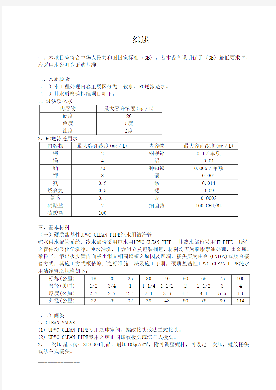 [整理]一、二级反渗透纯水规范.