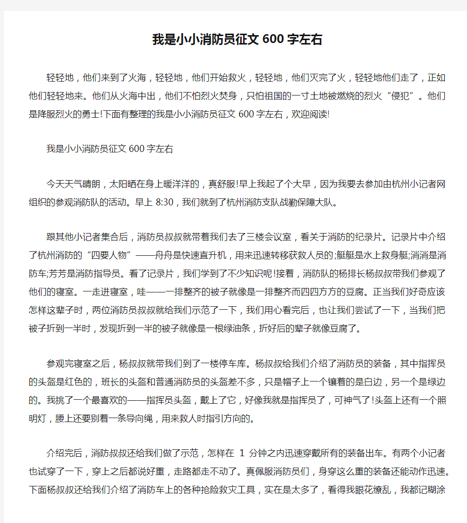 我是小小消防员征文600字左右