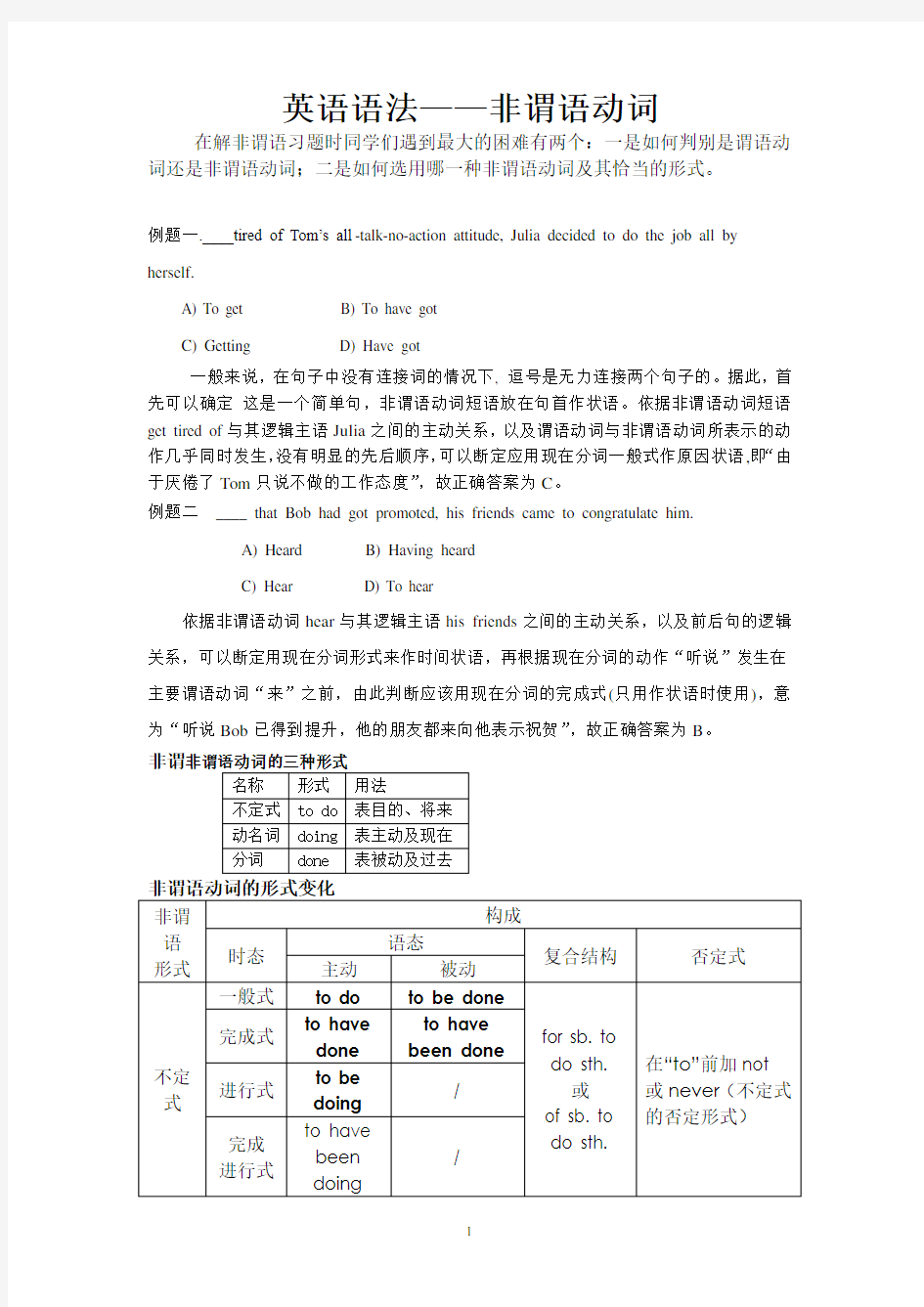 (word完整版)高中非谓语动词讲解及练习(DOC)