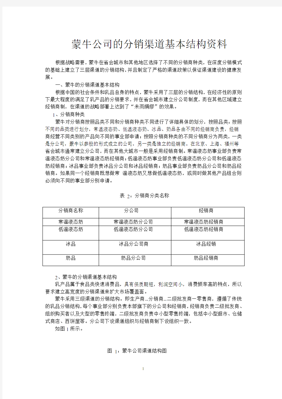 蒙牛公司的分销渠道