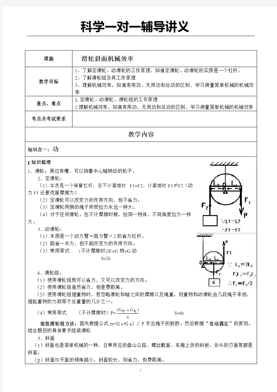 滑轮斜面机械效率讲义