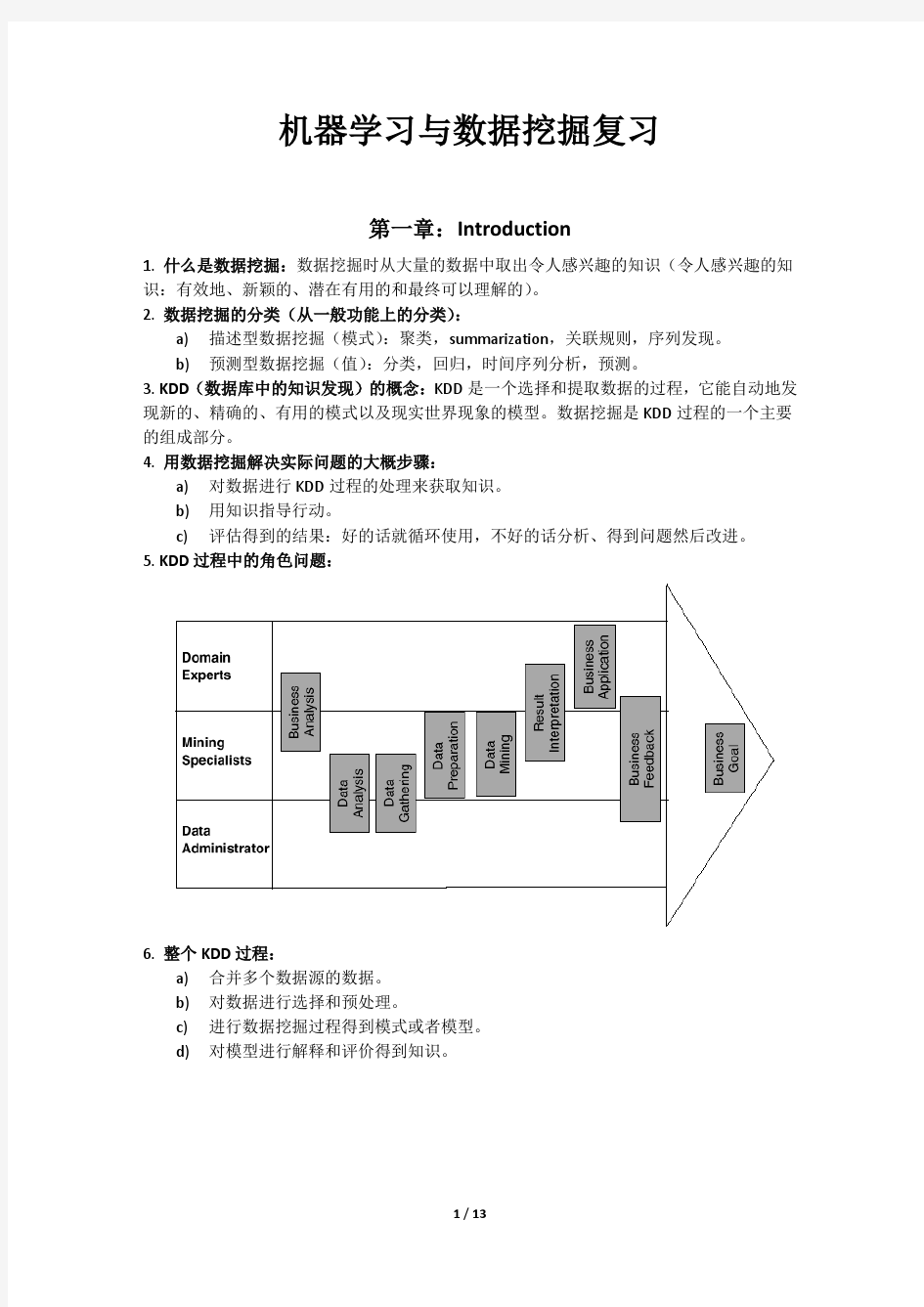 机器学习与数据挖掘复习