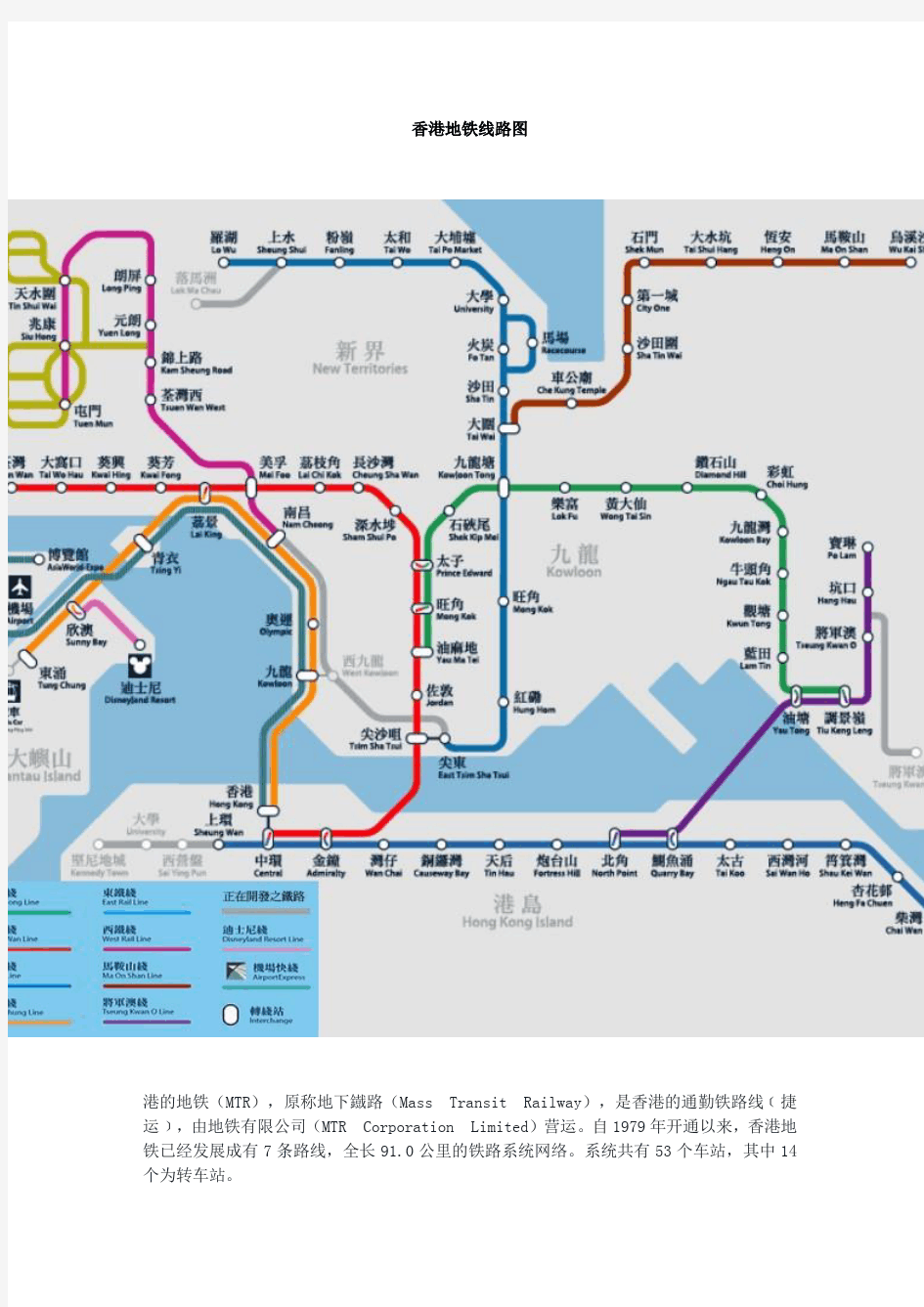 香港地铁线路图