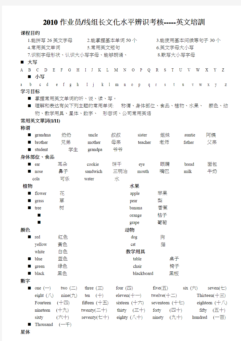 富士康普工考试试题-英语