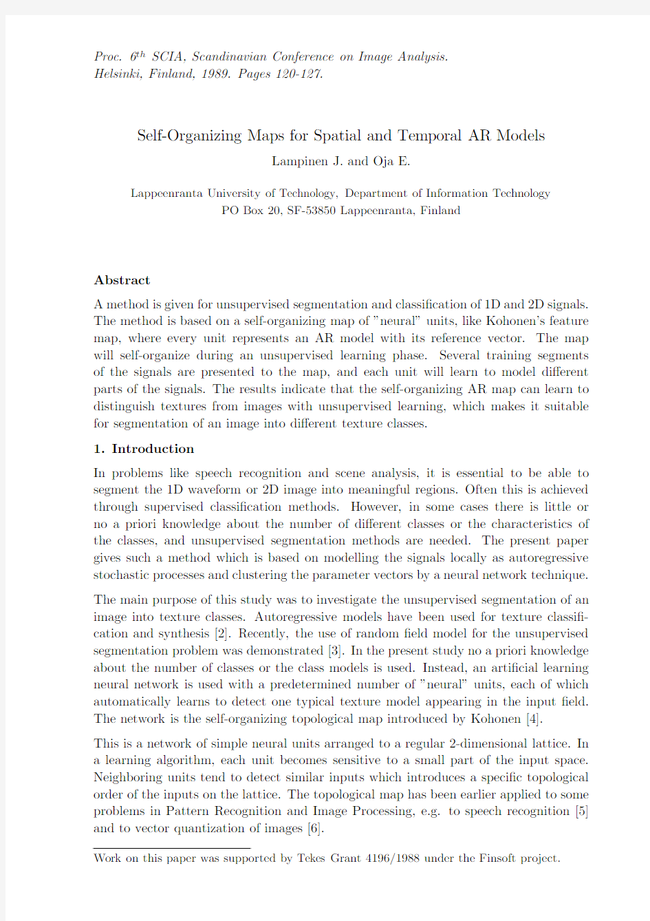 Abstract Self-Organizing Maps for Spatial and Temporal AR Models